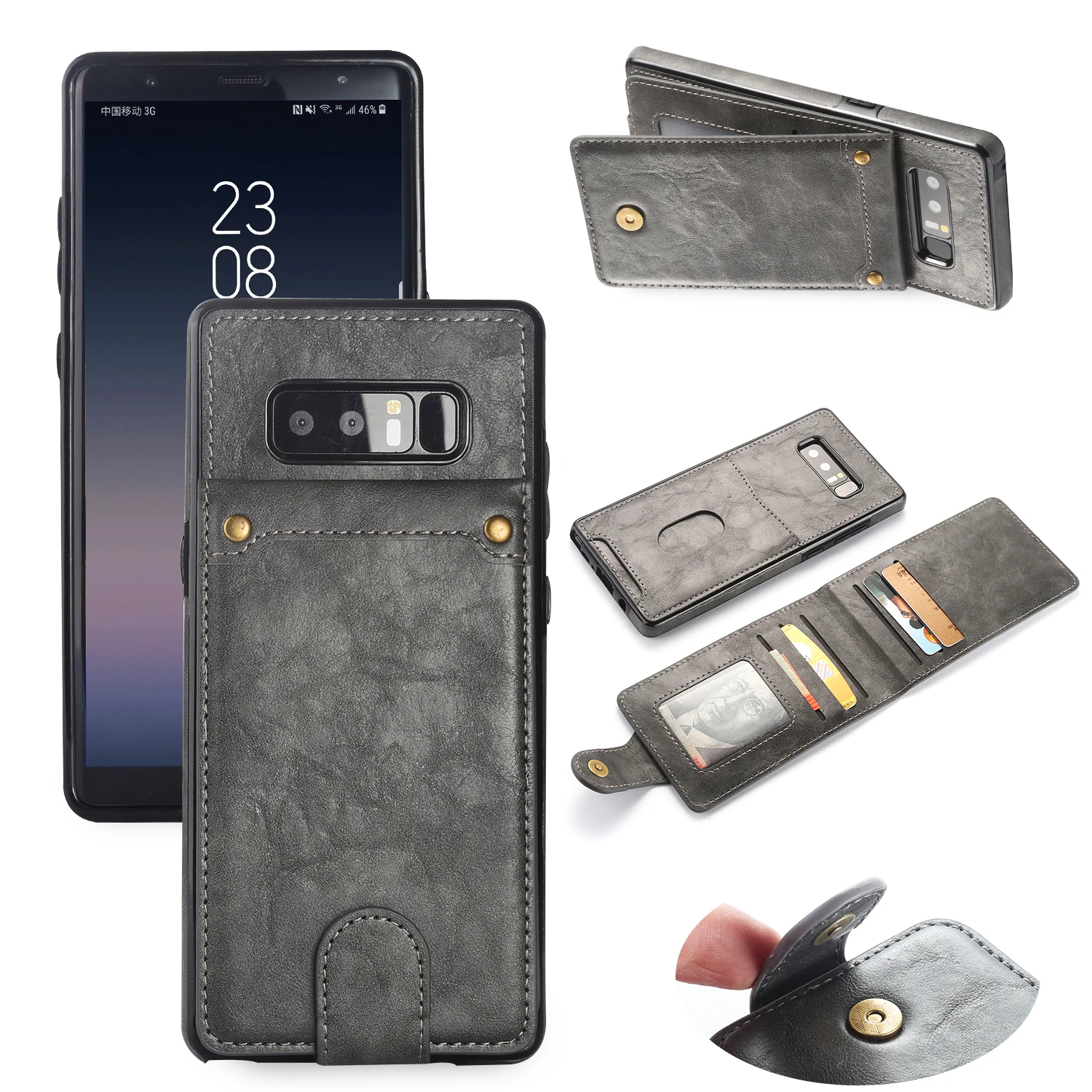 Серый MOOSHION класса люкс из искусственной кожи с откидной крышкой для samsung Galaxy Note 8 чехол-книжка с кошельком 2-в-1 Вертикальный чехол для samsung Note8 держатель телефона - Цвет: Серый