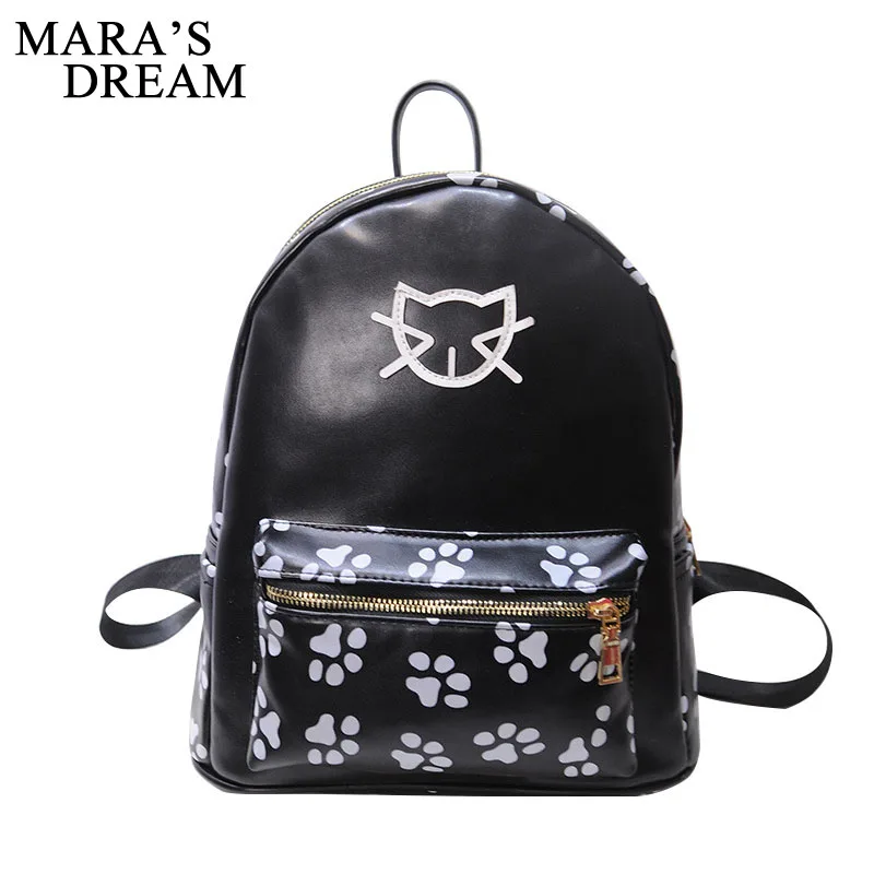 Mara's Dream Fashion Women Backpack 2017 PU Leather Teenage Girls Schoolbag Backpack Cute Cat Pattern Travel Bookbag Rucksack bookbags-for-girls