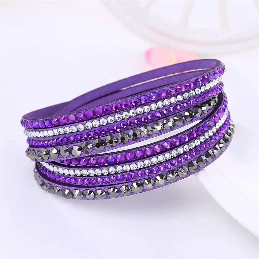 WNGMNGL, новинка, браслет, 16 цветов, в стиле панк, со стразами, многослойные браслеты для женщин, очаровательные, массивные, модные ювелирные изделия - Окраска металла: purple