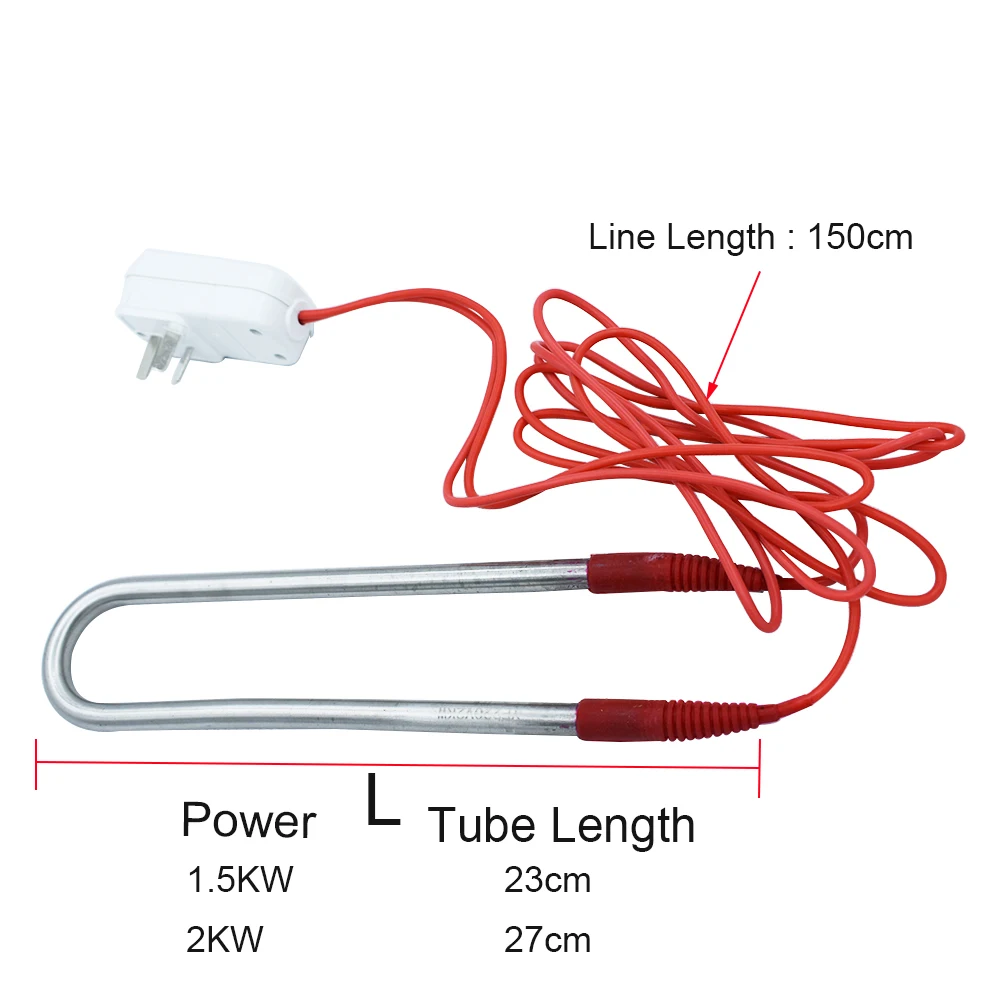 Stainless Steel Swimming Pool Heater Heating Element 150cm Line 1.5KW/2KW With Leak Proof Plug Hight-Power Immersion Heater
