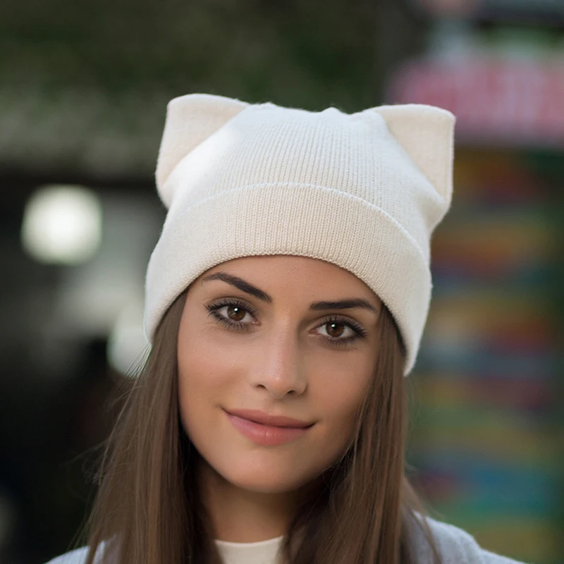 2018 New Winter Cat Ears Hat Women Knitted Wool Beanie Hats For Girls Cute Beanies Caps With Ear Flaps 2018 New Winter Cat Ears Hat Women Knitted Wool Beanie Hats For Girls Cute Beanies Caps With Ear Flaps