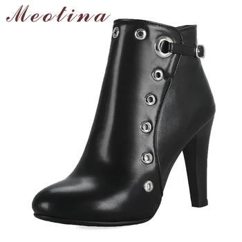 

Meotina Female Boots Women Shoes Rivets Extreme High Heel Ankle Boots Buckle Thick Heel Short Boots Female Winter Big Size 34-46