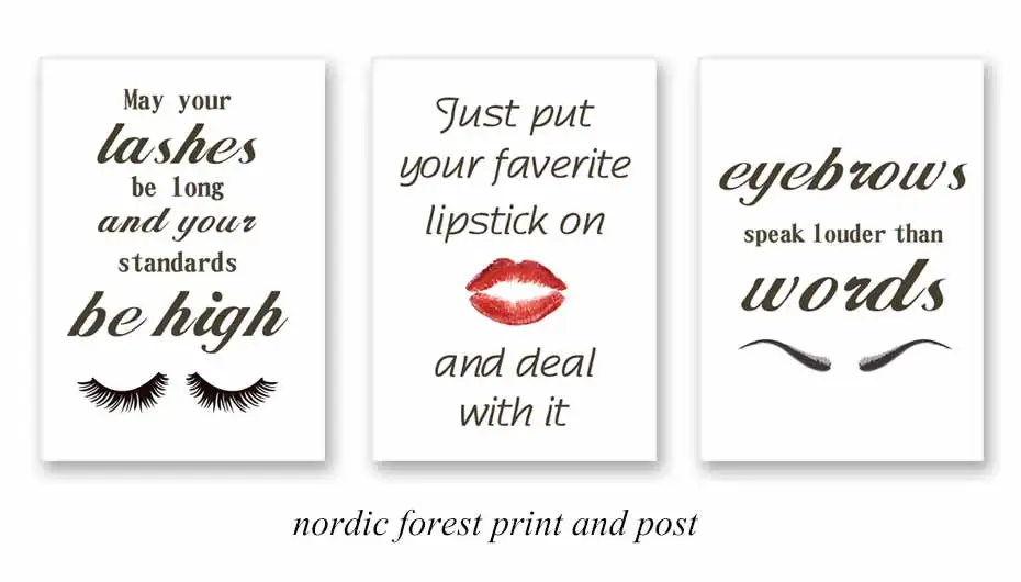 Women's Eyebrows Lashes Red Lipstick Life Quote Poster&Print For Bedroom Wall Art Canvas Painting Modern Wall Picture Home Decor (1)