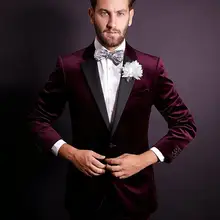 Красивый, на одной пуговице, бордовый бархат, смокинги для жениха, с отворотом, для жениха, для мужчин, для свадьбы, выпускного, костюмы(пиджак+ брюки+ галстук