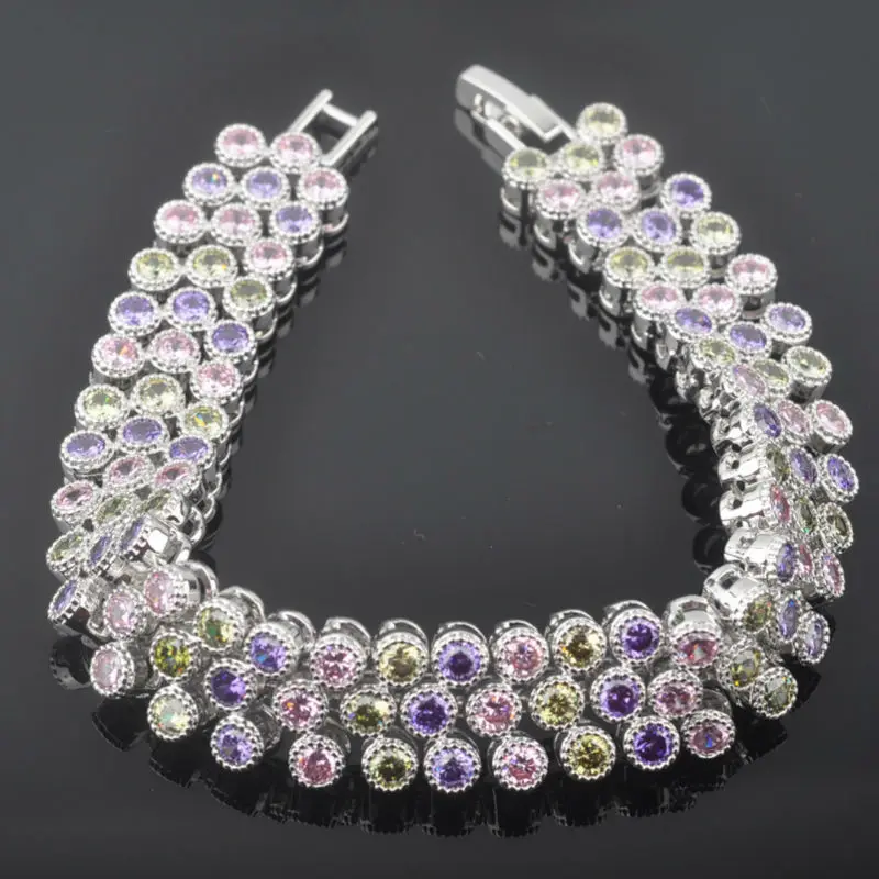 

2017 New Multicolor Stone Cubic Zirconia For Women Jewelry Link Chain 925 Sterling Silver Bracelet Free Shipping SL0102