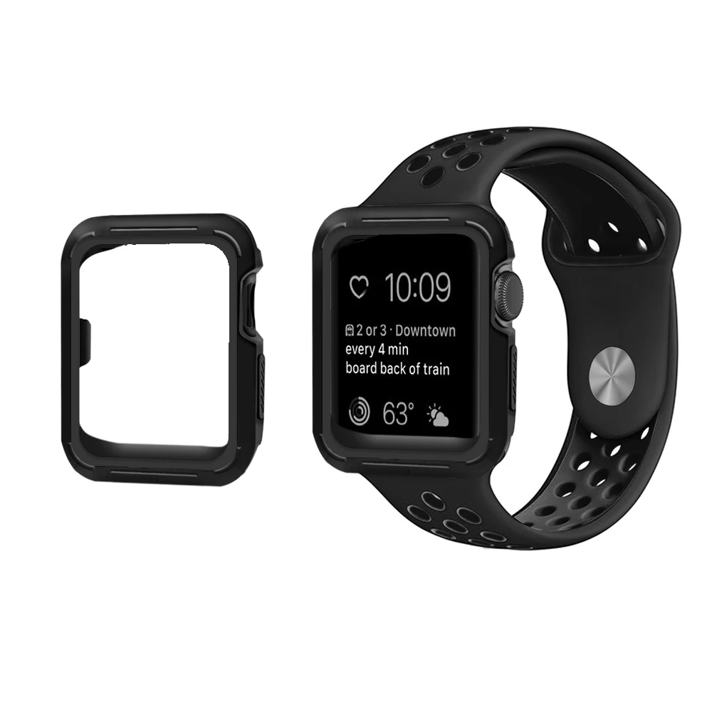 Мягкий силиконовый бампер чехол для Apple Watch Series 3 Чехлы iwatch3 watch 2 1 защитный чехол coque fundas 38 мм 42 мм - Цвет: black case and band