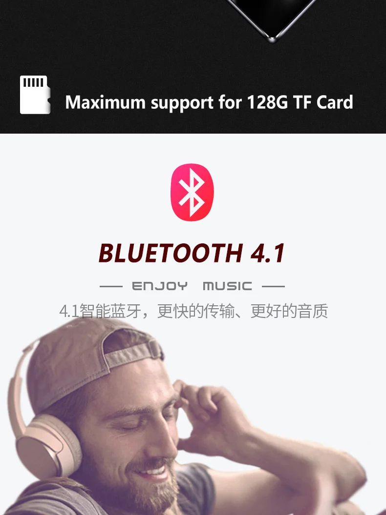 Bluetooth 4,1 MP3 плеер ультра тонкий 8 ГБ/16 ГБ Wi-Fi без потерь Музыкальный видеоплеер 2,4 дюймов Экран с fm-плейер, электронная книга, диктофон