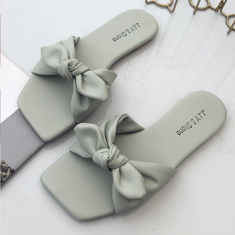 

2019 New Ladies Slippers Women Fashion Bow Comfort Summer Slippers Women Flat Beach Flip Flops Women Slides Indoor Outdoor Home