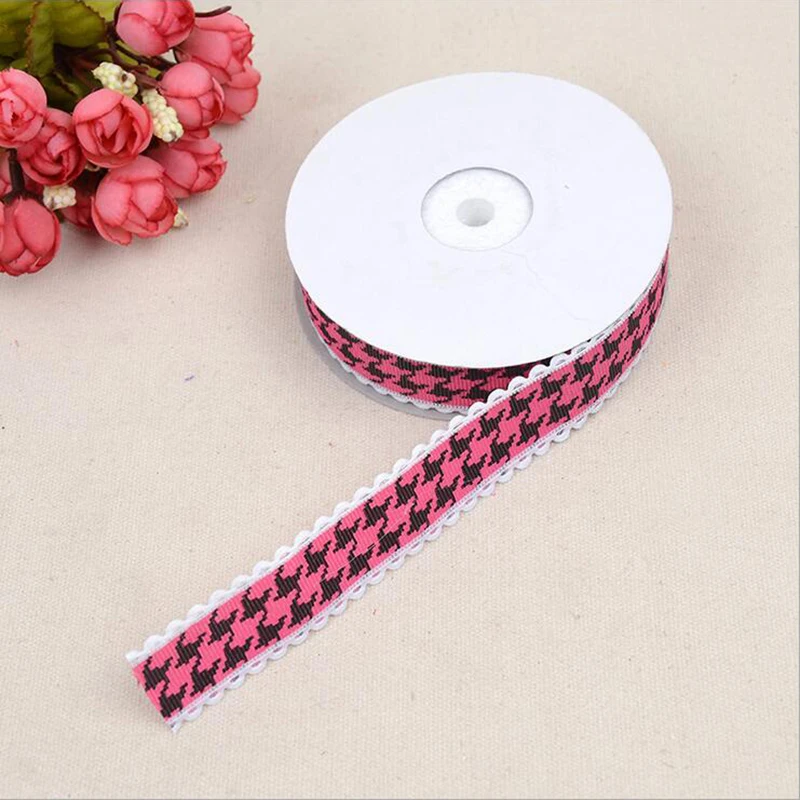 Grosgrain ленты houndstoo Тиснение 25 мм Высокое качество DIY Кружево край Костюмы аппликация подарочная упаковка Женские аксессуары для волос bbxu-140