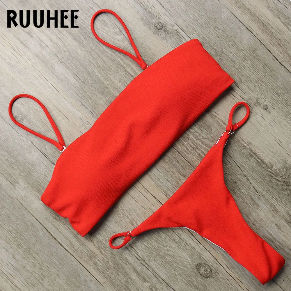 

RUUHEE Bikini Solid Swimwear Women Swimsuit Brazilian Bikini Set Removable Strap Bathing Suit Beachwear Sexy Bandage Swimsuit