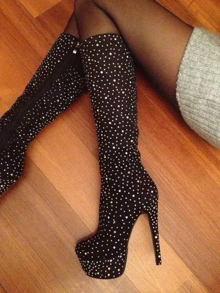 rhinestone high heel boots