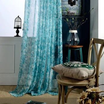 

Luxury Green Printed Tulle Curtains for Living Room Window Sheer Yarn Bedroom Curtains European and American Retro Drapes SW-187