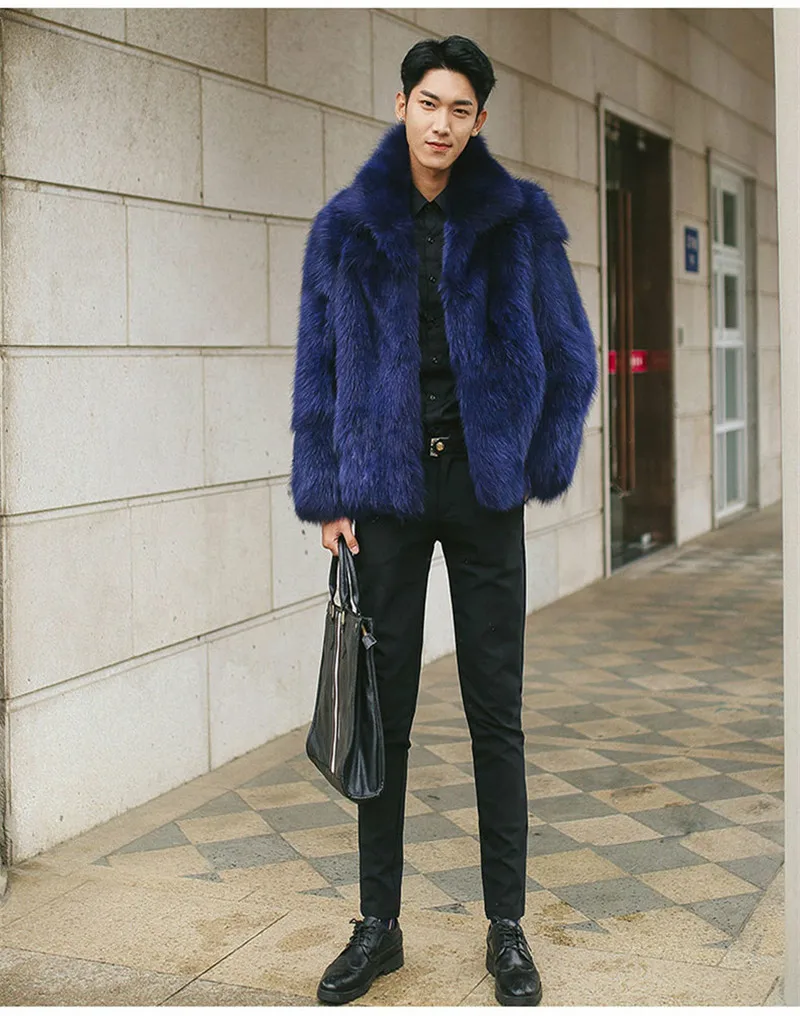 Новая мужская куртка, пальто с мехом, короткое пальто с имитацией лисьего меха, темно-синее пальто, размер s m 5XL 5XL