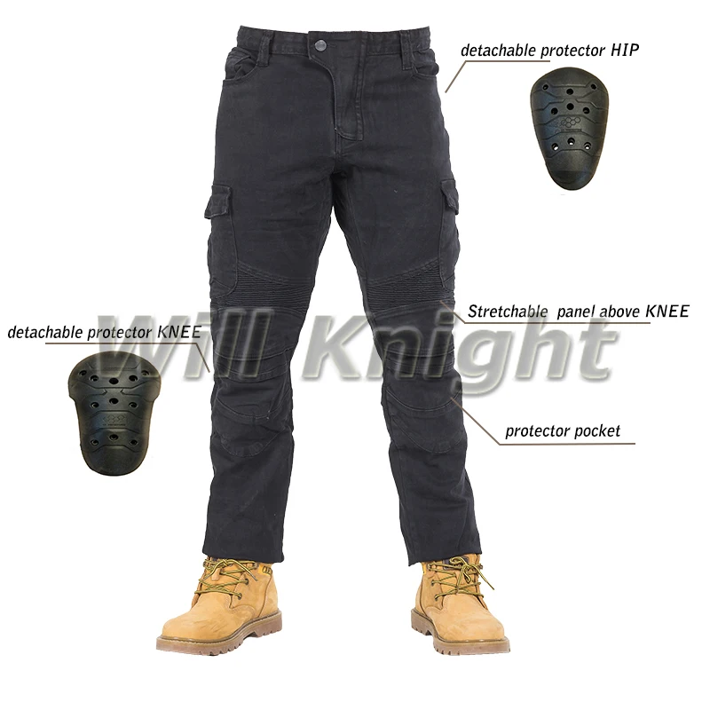 

Motorcycle Jeans Road Riding Jeans Pants Black with Four Sets of Protective Gear Pads