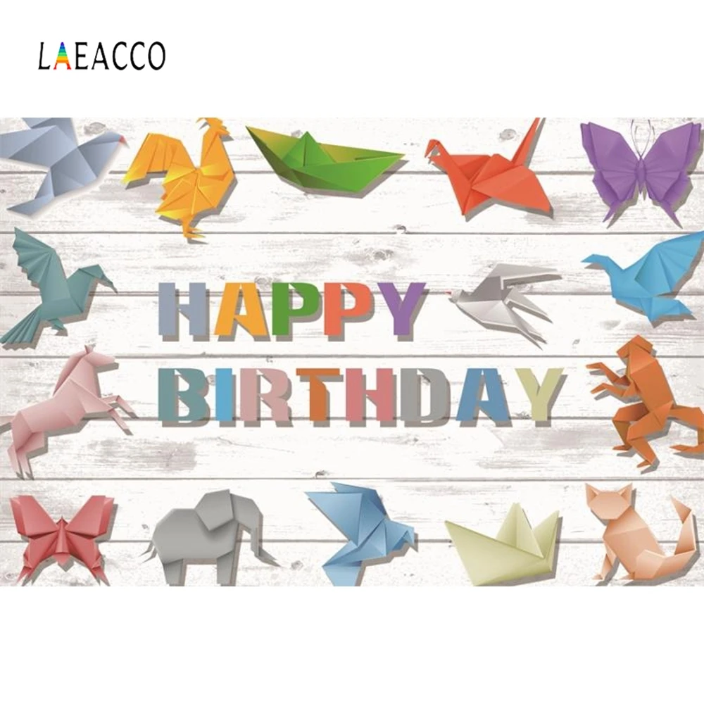 

Laeacco Wooden Board Photographic Backdrops Origami Baby Birthday Photocall Customized Photography Background For Photo Studio