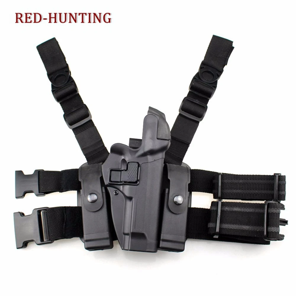 

Tactical Auto Lock Duty Right Hand Leg Thigh Quick Pistol Holster w/ 2x Magazine Pouch for Beretta M9 92