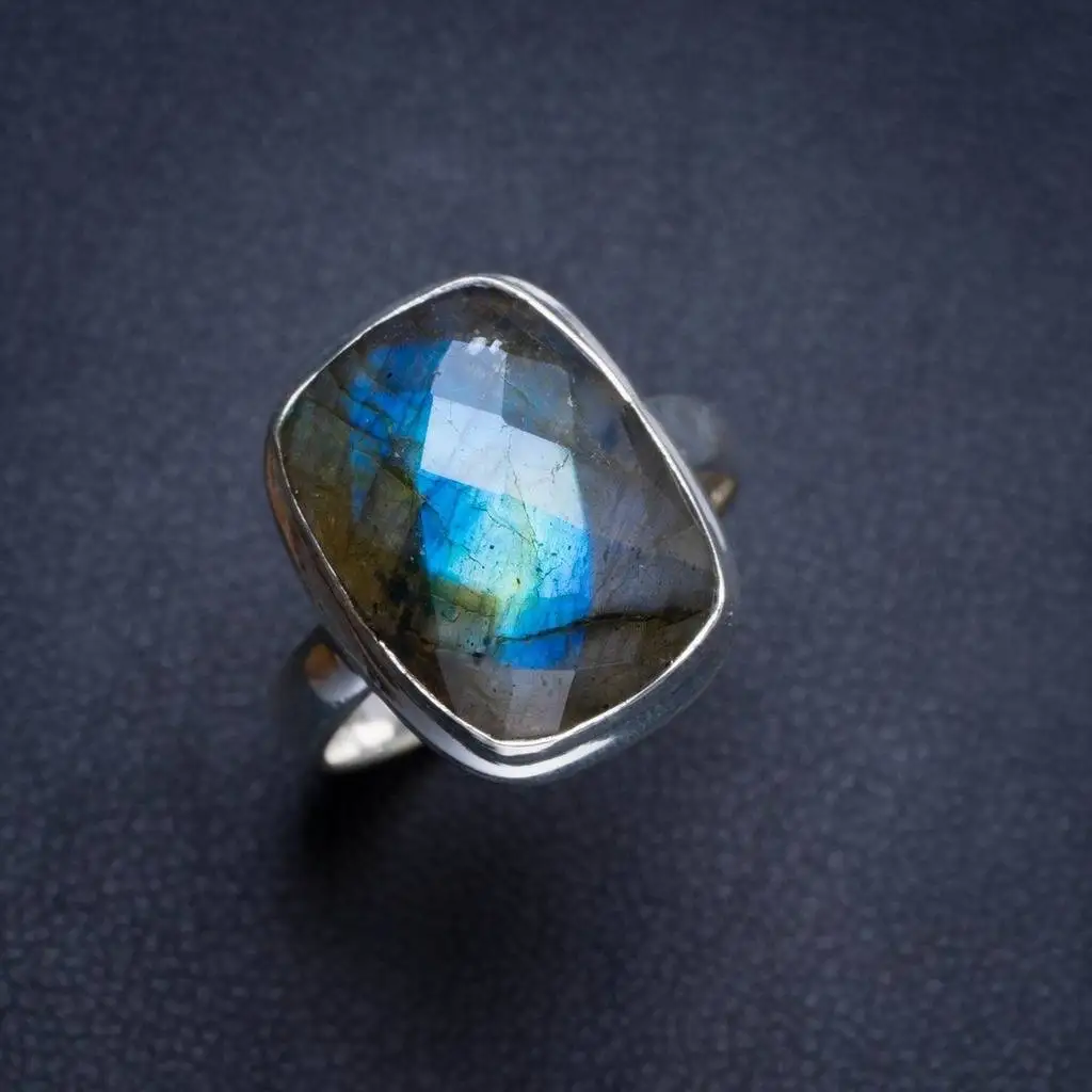 

Natural Blue Fire Labradorite Handmade Unique 925 Sterling Silver Ring 7.5 Y4616