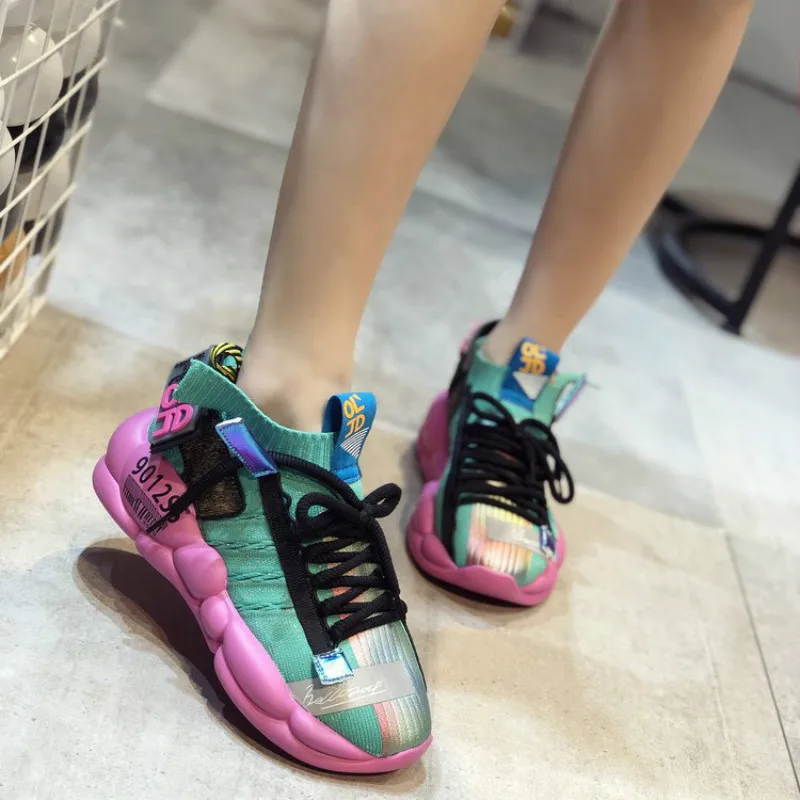 

Women's Platform Sock Sneakers Mesh Women Chunky Sneaker Fashion Thick Sole Woman Dad Shoes Ladies Flat Footwear colorful