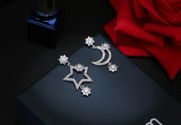 Серьги-гвоздики с кристаллами циркония, Луны, звезды, модные серьги-гвоздики из стерлингового серебра 925 пробы, ювелирные изделия Pendientes Brincos, Прямая