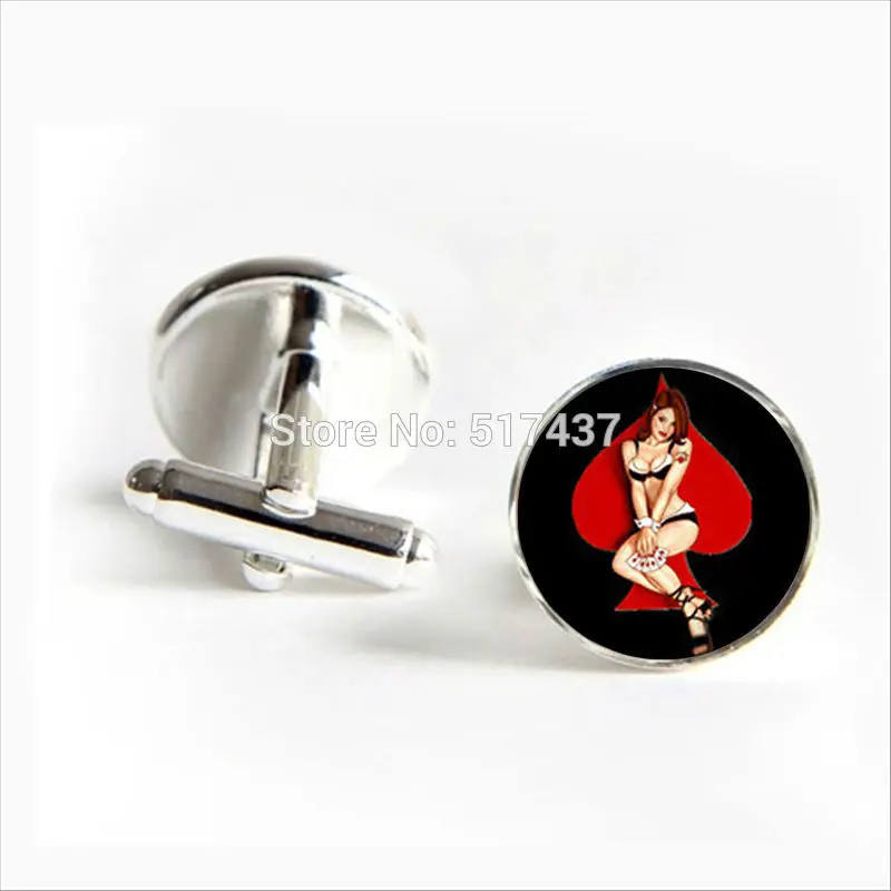 

2017 wholesale Nude Girls Cufflinks Pin Up Cuff link Peach Heart Shirt Cufflinks For Mens Round Cuff Links