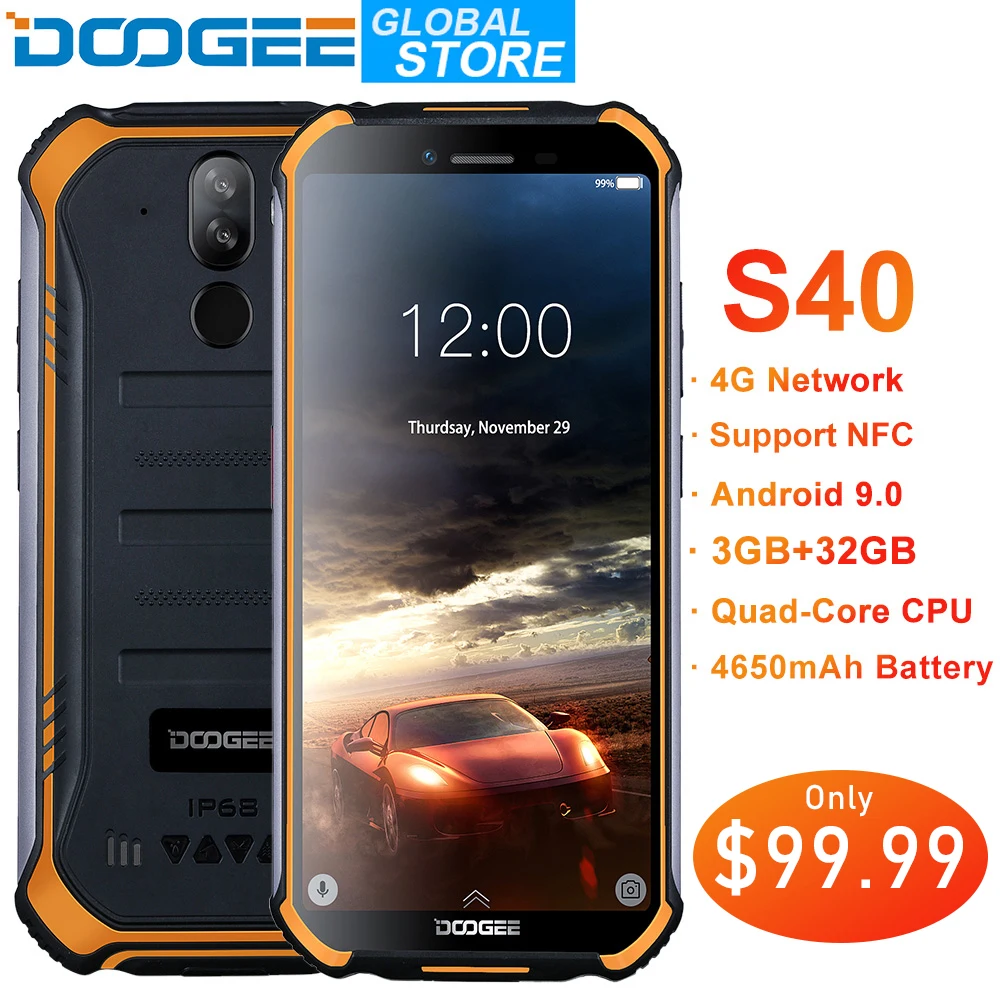 Pаспродажа DOOGEE S40 IP68 IP69K Мобильный телефон 5,5 дюймов дисплей 4650 мАч MT6739 четырехъядерный 3 ГБ ОЗУ 32 Гб ПЗУ Android 9,1 8.0MP камера 4G сеть