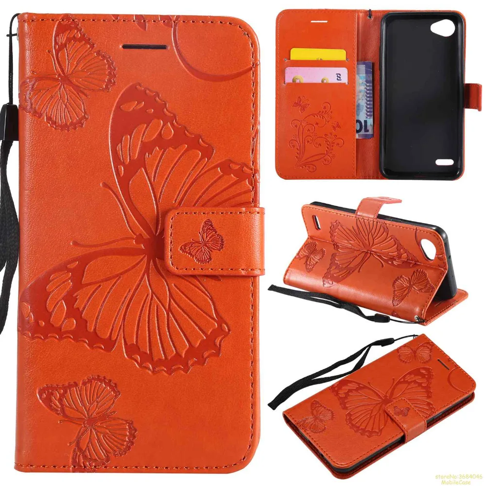 Роскошный флип кожаный чехол для LG q6 3D тиснение большая бабочка coque wallet etui fundas kryt
