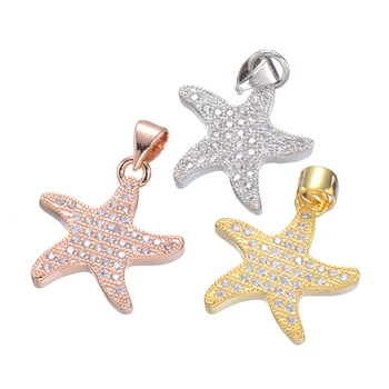 

Wholesale 5 Pcs/Lot Fashion Gold Silver Rose Gold Starfish Pendant Charms Cubic Zirconia Star Pendant Necklace Jewelry