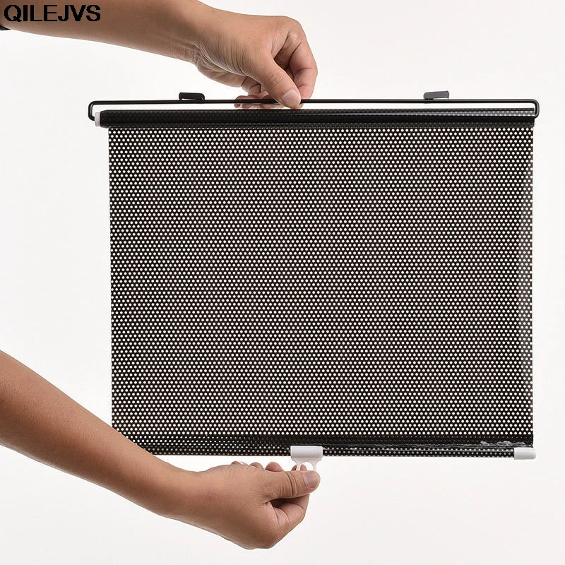 QILEJVS Auto Car Black Window Roll Blind Sunshade Windshield Sun Shield