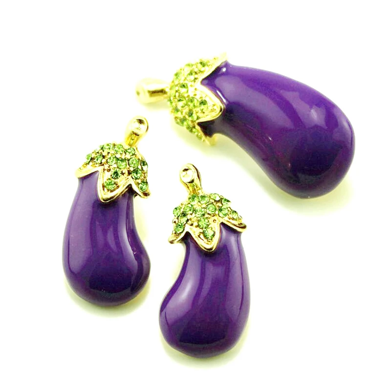 

CSxjd Enamel Purple eggplant Rhinestone Earrings and Brooch for women Jewelry