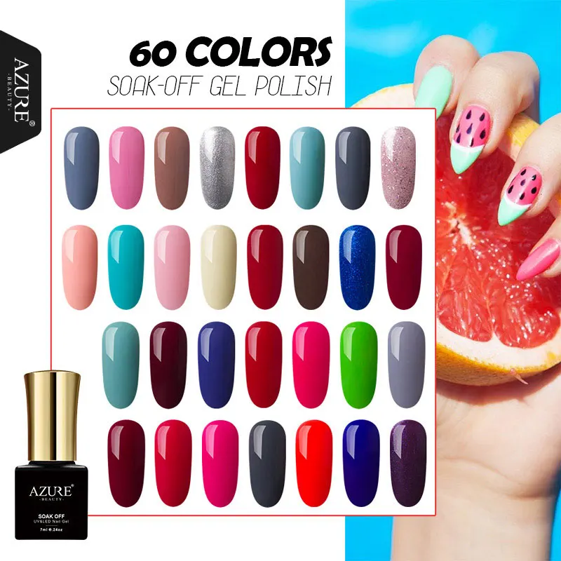 

Azure 7ML Soak Off Gel Nail Polish UV Led Salon 60 Colors Nail Gel Polish DIY French Manicure Kit Gel Polish Shiny Nail Gel