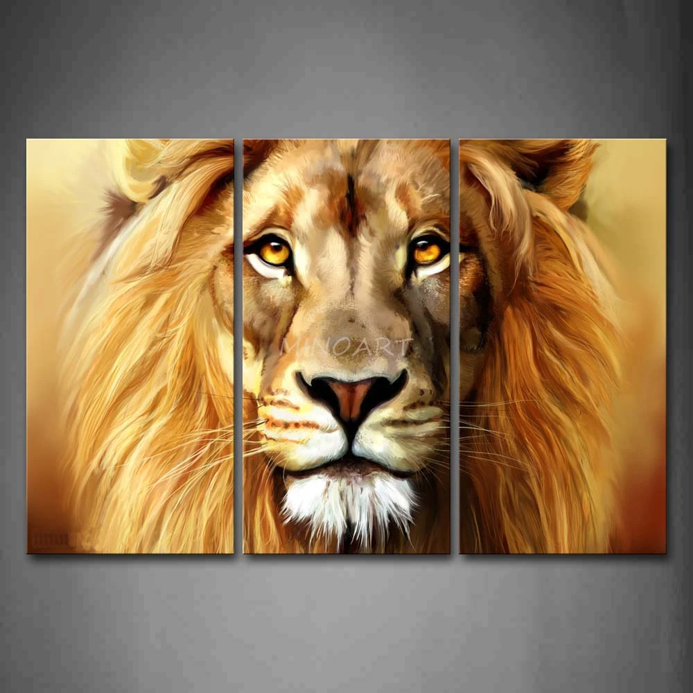 5 Panel Oil Painting Starry Sky Animals Lion Art Canvas Wall Hanging Art Picture