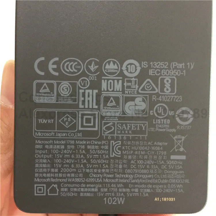 Высокое качество 15 в 6.33A 102 Вт черный AC ПИТАНИЕ зарядное устройство адаптер для microsoft Surface Book 2 планшеты 5 1.5A USB