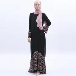 2019 мусульманское платье Рамадан одежда женщин мусульманских стран Для женщин цветок халат с печатным рисунком мусульманин турецкий