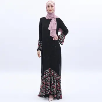 

2019 Muslim Dress Ramadan Abaya Islamic Clothing Women flower printed Robe Musulmane Turkish Kimono robes a1214