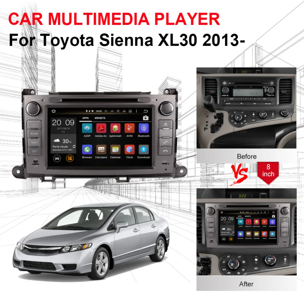 Android 7 1/8 0 Восьмиядерный 4 Гб ОЗУ Автомобильный GPS-навигатор Bluetooth для Toyota Sienna XL30