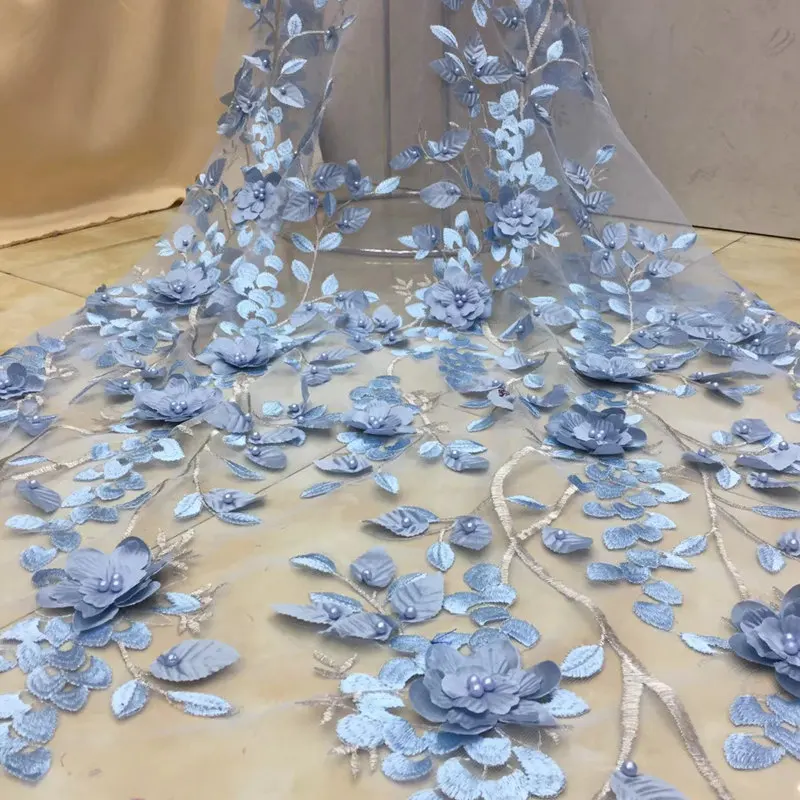 

New arrival 3D flower lace tulle fabric high quality 2018 beaded french lace fabric french lace for wedding party