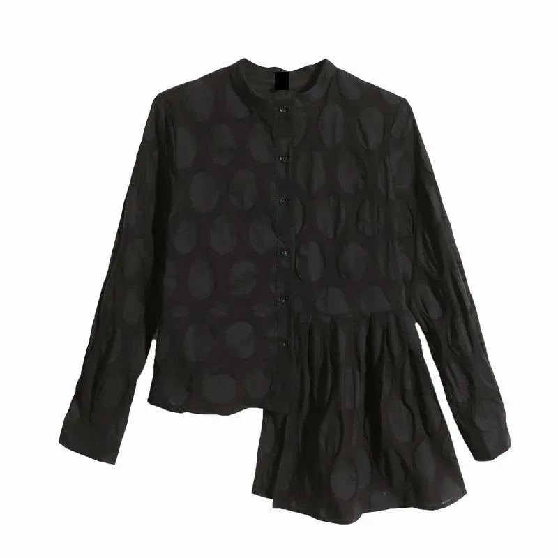 black WLD1631 XITAO Pleated Irregular Pot Blouse Original Design Wild Joker Korea Fashion New Elegant Autumn O Neck Street WLD1631 - Цвет: black WLD1631