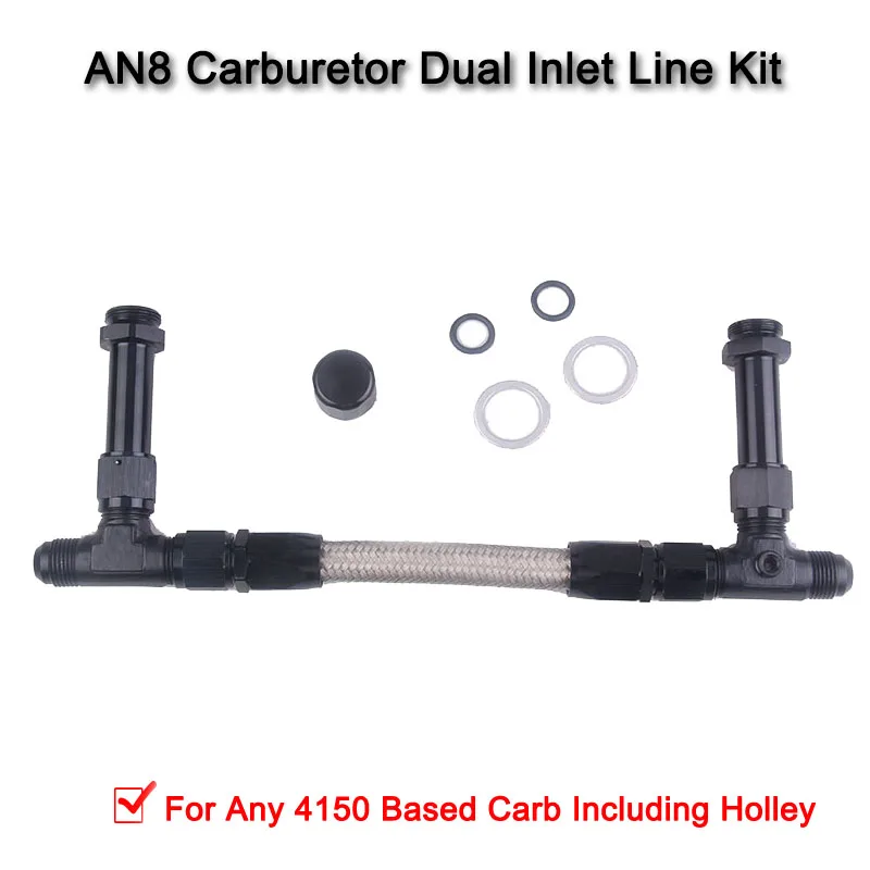 

8 AN Braided Stainless Steel Carburetor Dual Inlet Line Kit for Holley 4150