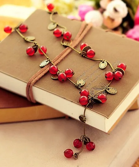N406 Для женщин Цепочки и ожерелья красивые красные вишни Цепочки и ожерелья кулон ювелирные изделия для Для женщин Новая мода ожерелье Bijoux