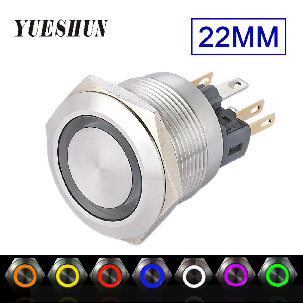 

YUESHUN 22mm Stainless Steel illuminated waterproo push button switches Momentary ON OFF Auto Reset 1NO 1NC Metal Button Switch