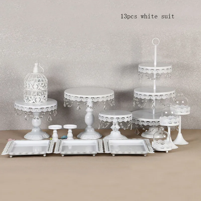  4-15Piece Gold white Cake Stand Set Round Metal Crystal Cupcake Dessert Display Pedestal Wedding Pa