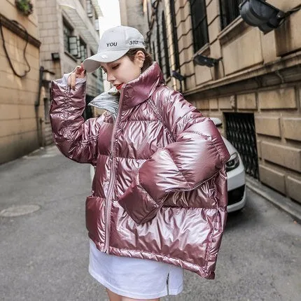 Pink ZURICHOUSE глянцевый Зимний пуховик для женщин, большой размер, мода, свободная теплая парка с хлопковой подкладкой, верхняя одежда, женские водонепроницаемые пальто - Цвет: Pink
