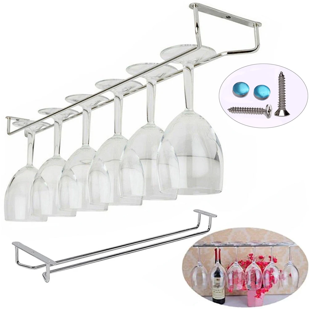 

Wall Mounted Stainless Steel Wine Glass Hanger Rack Home Use Under Cabinet Stemware Storage Racks For Kitchen Living Room