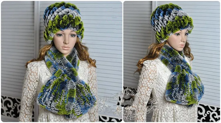 Натуральный мех шапка и шарф набор женский теплый подарок на осень и зиму натуральный Рекс кроличий мех шапка Шея грелка новый дизайн
