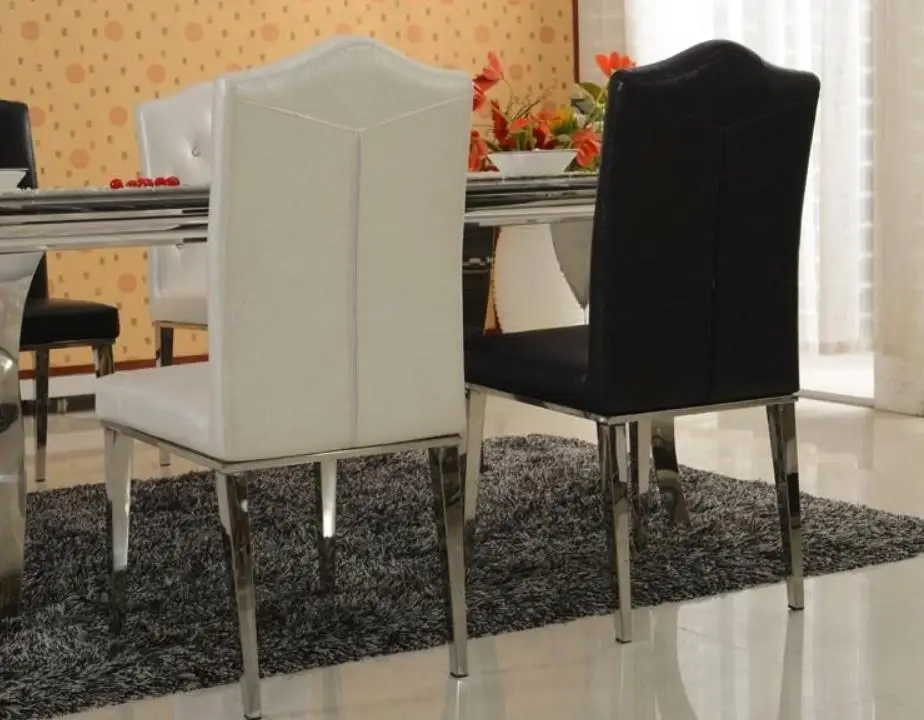Hot Fashion Stainless steel+Leather dining chairs,fashion living room dining chair,black and white,Metal PU Leather furniture Hot Fashion Stainless steel+Leather dining chairs,fashion living room dining chair,black and white,Metal PU Leather furniture