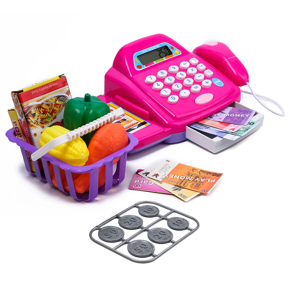 

YoKoBiBi Toys Plastic Cash Register Cashier Pretend & Play Children Early Educational Toy with Shopping Basket