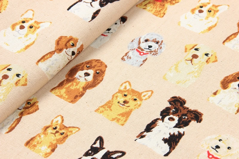 Половина ярда импортная ткань античный Хлопок Лен с принтом собаки из мультфильма, ручная работа DIY Лоскутная сумка ткань A646