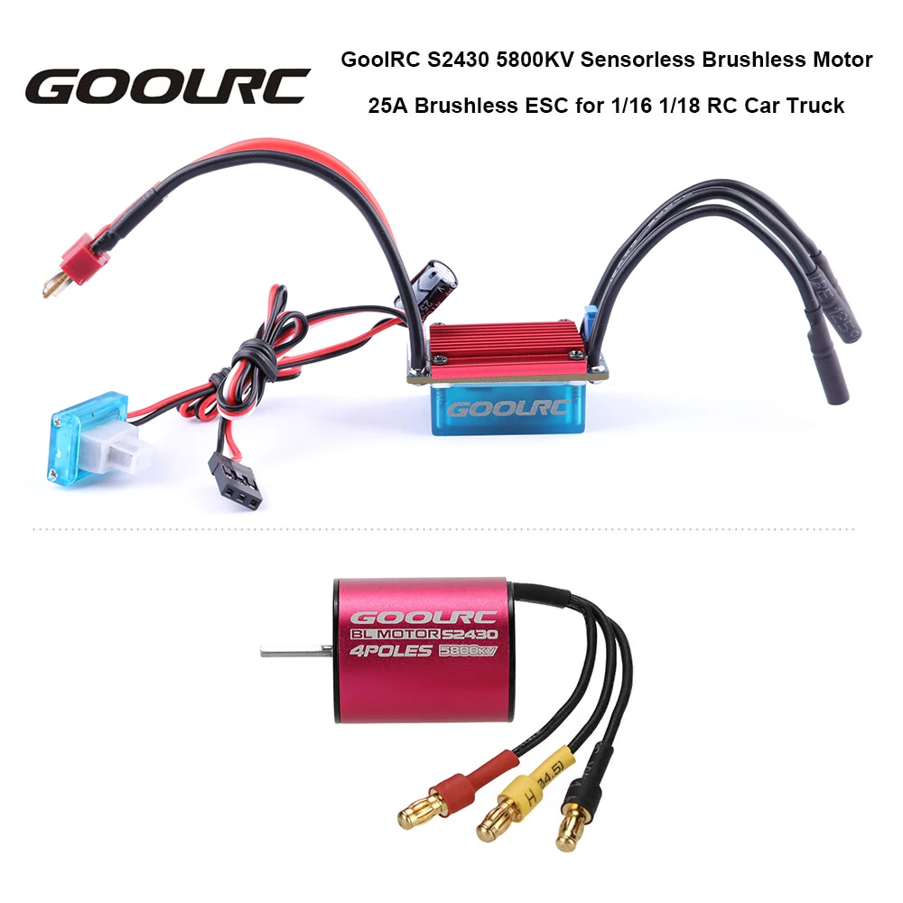 

Original GoolRC S2430 5800KV Sensorless Brushless Motor and 25A Brushless ESC Combo Set for 1/16 1/18 RC Car Truck