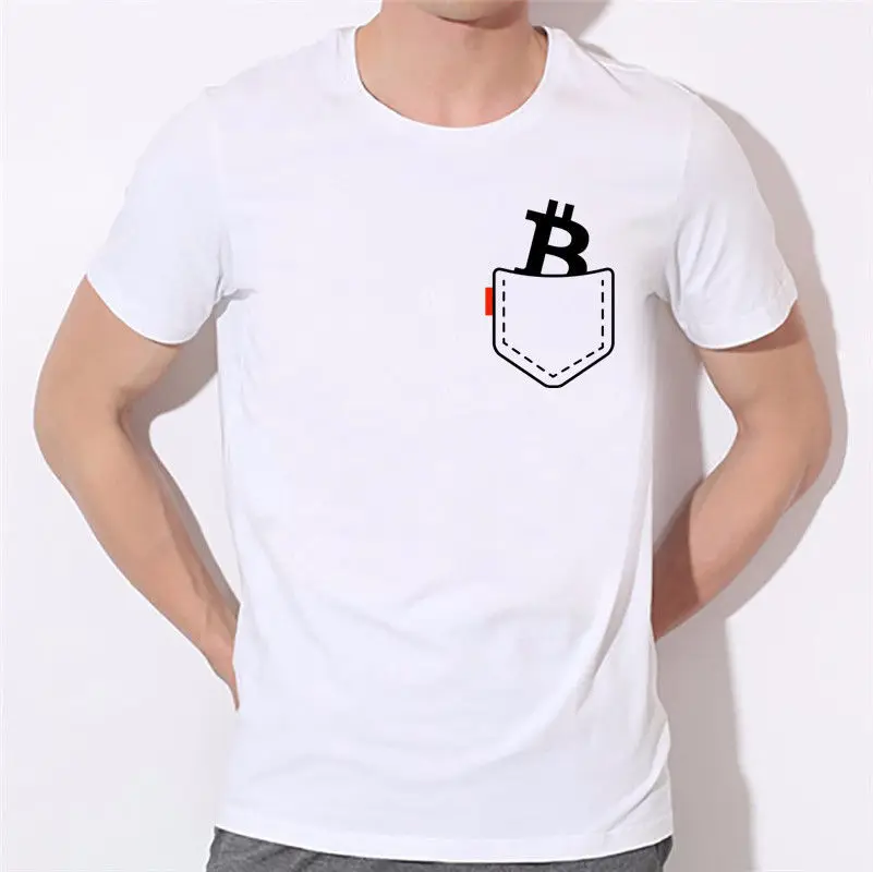 Cryptocurrency Tee Bitcoin Logo T Shirt Pocket Jersey Internet Money Top White New 2019 Funny Print Men Hot Brand | Мужская одежда