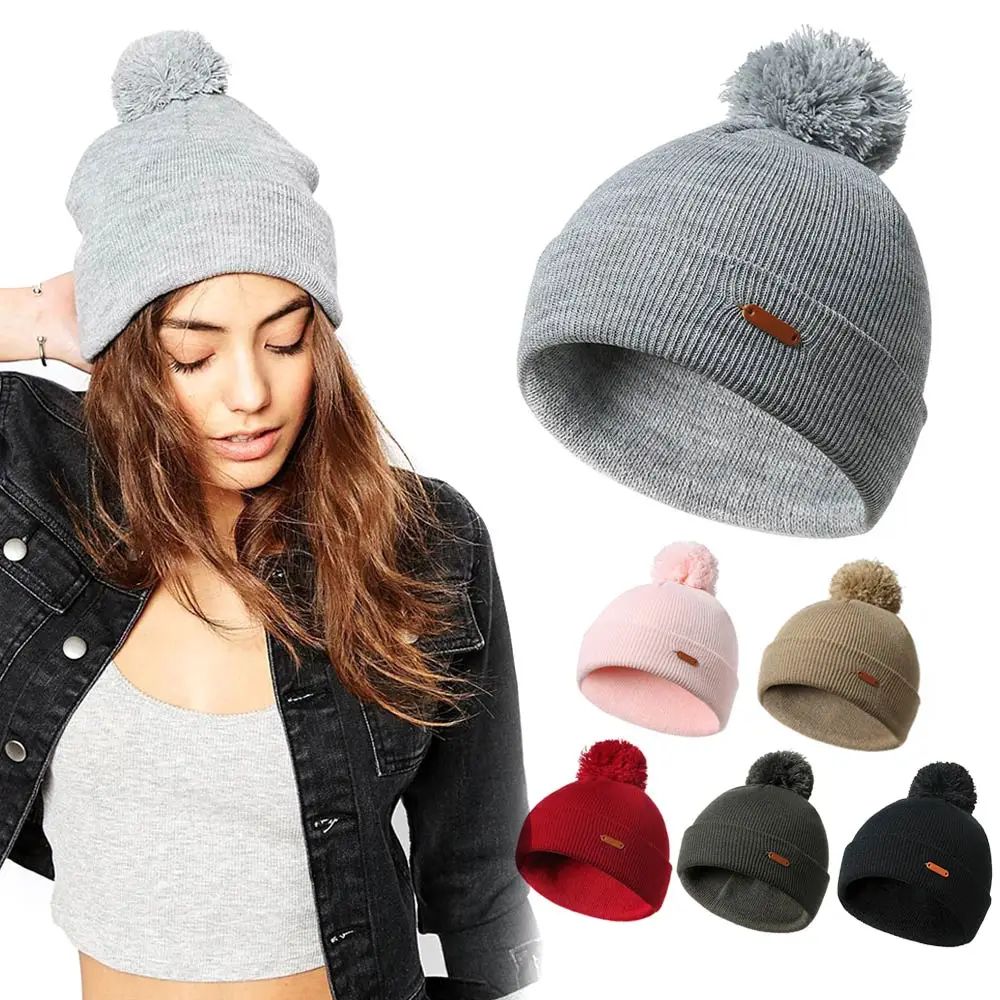 Теплая вязаная шапка, бальная шапка, Повседневная Стильная Милая теплая шапка s, вязаная шапка с помпонами, мяч FS99